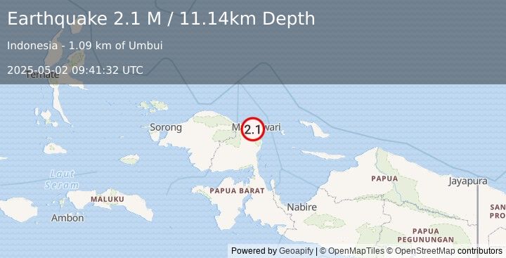 Earthquake West Papua Region, Indonesia (2.1 M) (2025-05-02 09:41:32 UTC)