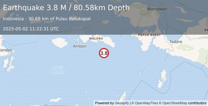 Earthquake Banda Sea (3.8 M) (2025-05-02 11:22:31 UTC)