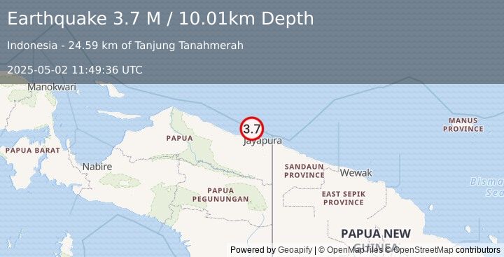 Earthquake Near North Coast of West Papua (3.7 M) (2025-05-02 11:49:36 UTC)