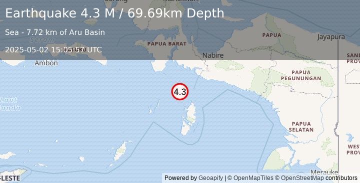 Earthquake West Papua Region, Indonesia (4.3 M) (2025-05-02 15:05:57 UTC)