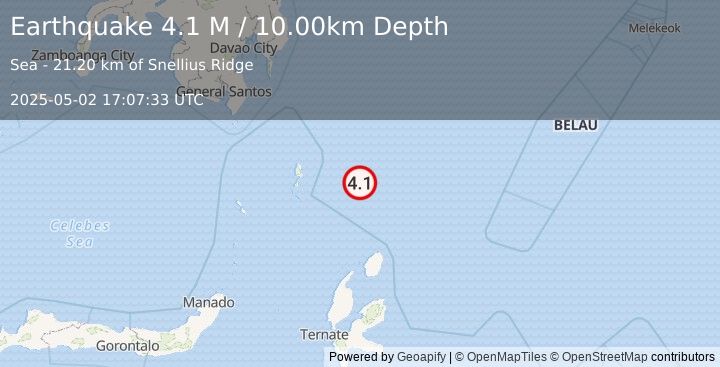 Earthquake North of Halmahera, Indonesia (4.2 M) (2025-05-02 17:07:30 UTC)