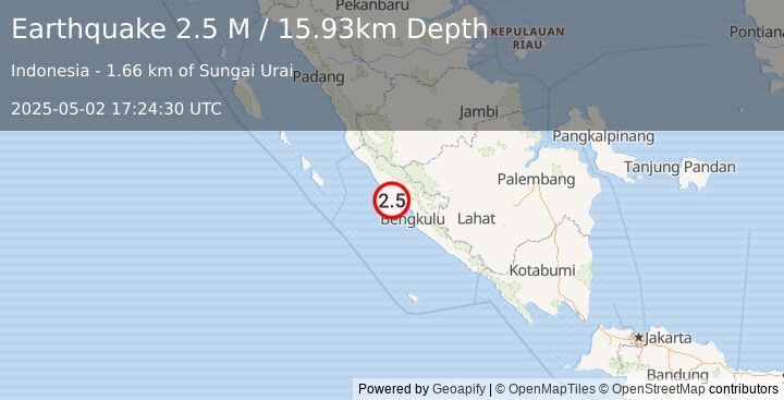 Earthquake Southern Sumatra, Indonesia (2.5 M) (2025-05-02 17:24:30 UTC)