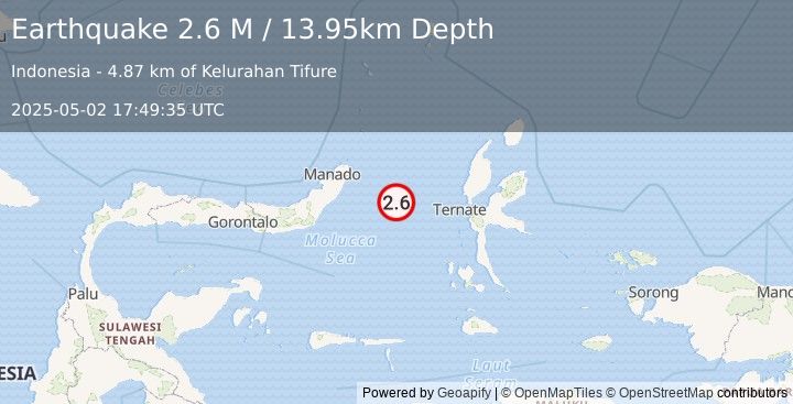 Earthquake Northern Molucca Sea (2.6 M) (2025-05-02 17:49:35 UTC)