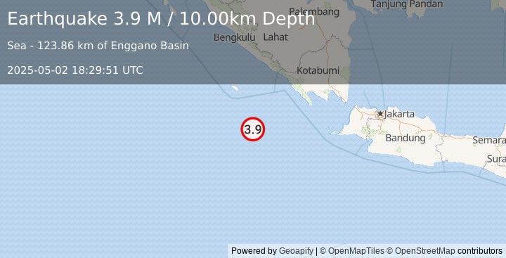 Earthquake Southwest of Sumatra, Indonesia (3.9 M) (2025-05-02 18:29:51 UTC)