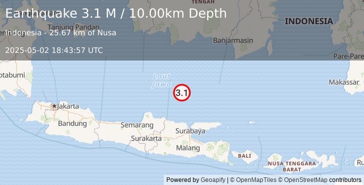 Earthquake Java Sea (3.1 M) (2025-05-02 18:43:57 UTC)