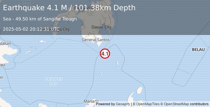 Earthquake Mindanao, Philippines (4.1 M) (2025-05-02 20:12:31 UTC)
