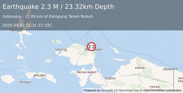 Earthquake West Papua Region, Indonesia (2.3 M) (2025-05-02 21:31:21 UTC)