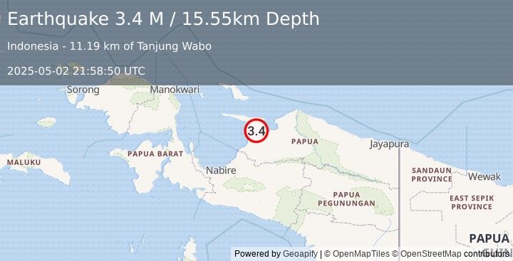 Earthquake West Papua Region, Indonesia (3.4 M) (2025-05-02 21:58:50 UTC)