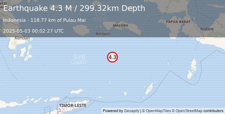 Earthquake Banda Sea (4.3 M) (2025-05-03 00:02:27 UTC)