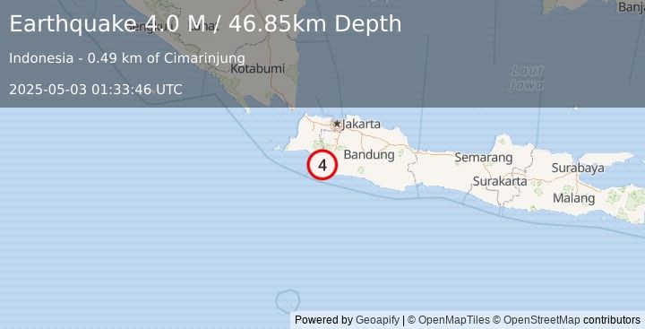 Earthquake Java, Indonesia (4.0 M) (2025-05-03 01:33:46 UTC)