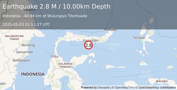 Earthquake Minahassa Peninsula, Sulawesi (2.8 M) (2025-05-03 01:51:27 UTC)