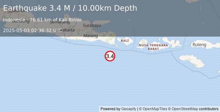 Earthquake South of Bali, Indonesia (3.4 M) (2025-05-03 02:36:32 UTC)