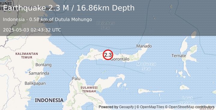 Earthquake Minahassa Peninsula, Sulawesi (2.3 M) (2025-05-03 02:43:32 UTC)