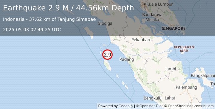Earthquake Southern Sumatra, Indonesia (2.9 M) (2025-05-03 02:49:25 UTC)