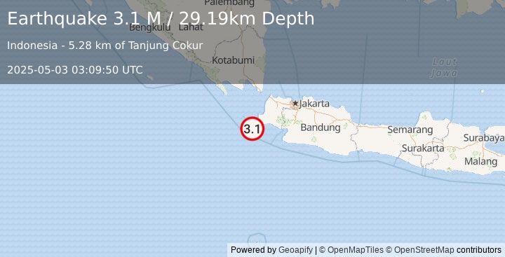 Earthquake Sunda Strait, Indonesia (3.1 M) (2025-05-03 03:09:50 UTC)
