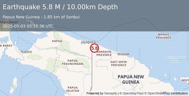 Earthquake New Guinea, Papua New Guinea (5.6 M) (2025-05-03 05:10:37 UTC)
