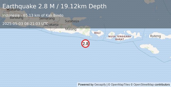 Earthquake South of Java, Indonesia (2.8 M) (2025-05-03 08:21:03 UTC)