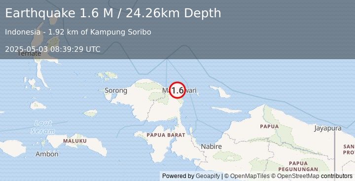 Earthquake West Papua Region, Indonesia (1.6 M) (2025-05-03 08:39:29 UTC)