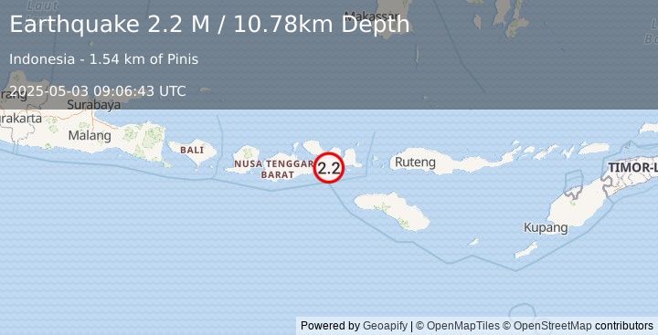 Earthquake Sumbawa Region, Indonesia (2.2 M) (2025-05-03 09:06:43 UTC)