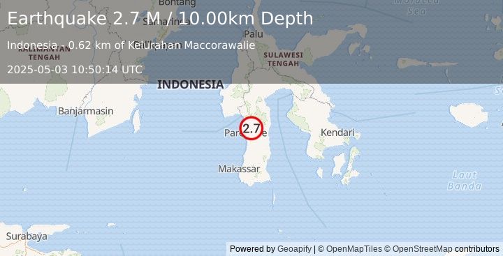 Earthquake Sulawesi, Indonesia (2.6 M) (2025-05-03 10:50:16 UTC)