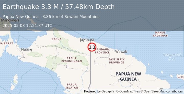 Earthquake New Guinea, Papua New Guinea (3.3 M) (2025-05-03 12:21:37 UTC)