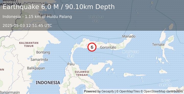Earthquake Minahassa Peninsula, Sulawesi (6.0 M) (2025-05-03 12:51:45 UTC)