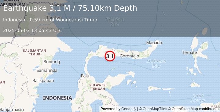 Earthquake Minahassa Peninsula, Sulawesi (3.1 M) (2025-05-03 13:05:43 UTC)