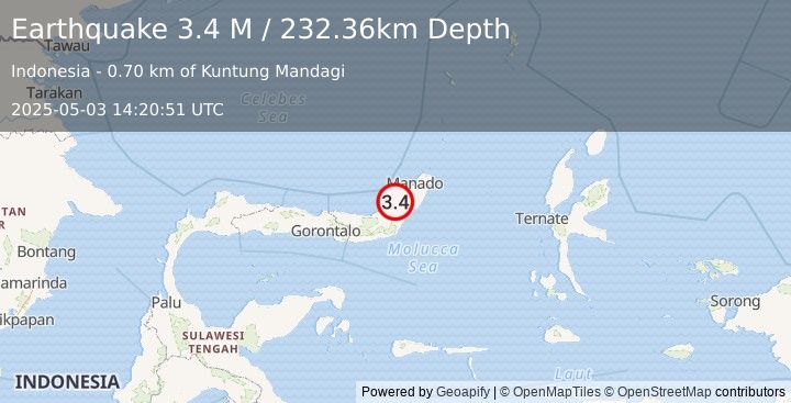 Earthquake Minahassa Peninsula, Sulawesi (3.4 M) (2025-05-03 14:20:51 UTC)