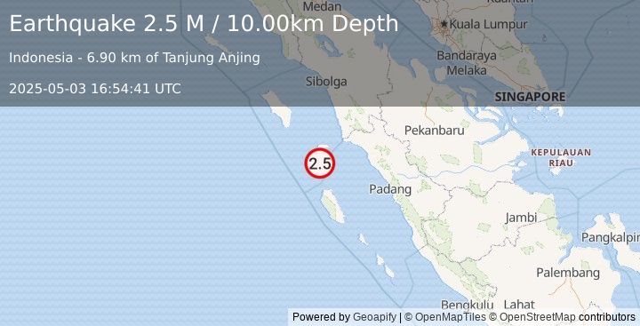 Earthquake Southern Sumatra, Indonesia (2.5 M) (2025-05-03 16:54:41 UTC)