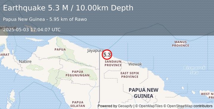 Earthquake New Guinea, Papua New Guinea (4.8 M) (2025-05-03 17:04:12 UTC)