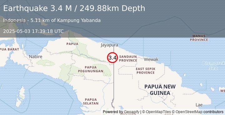 Earthquake West Papua, Indonesia (3.4 M) (2025-05-03 17:39:18 UTC)