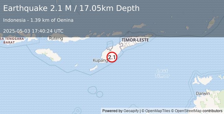 Earthquake Timor Region (2.1 M) (2025-05-03 17:40:24 UTC)