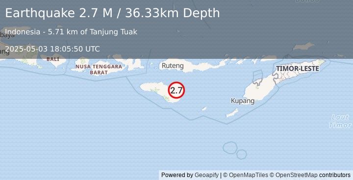 Earthquake Sumba Region, Indonesia (2.7 M) (2025-05-03 18:05:50 UTC)