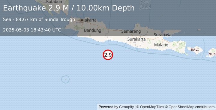Earthquake Java, Indonesia (2.9 M) (2025-05-03 18:43:42 UTC)