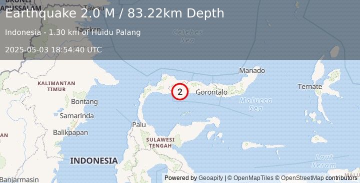 Earthquake Minahassa Peninsula, Sulawesi (2.0 M) (2025-05-03 18:54:40 UTC)
