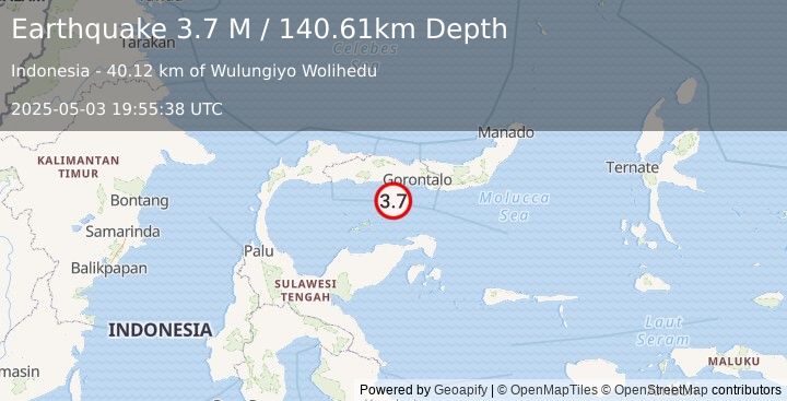Earthquake Minahassa Peninsula, Sulawesi (3.6 M) (2025-05-03 19:55:37 UTC)