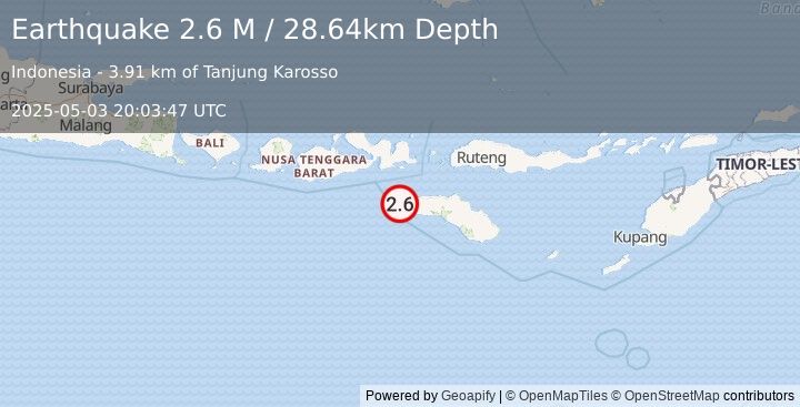 Earthquake Sumbawa Region, Indonesia (2.6 M) (2025-05-03 20:03:47 UTC)