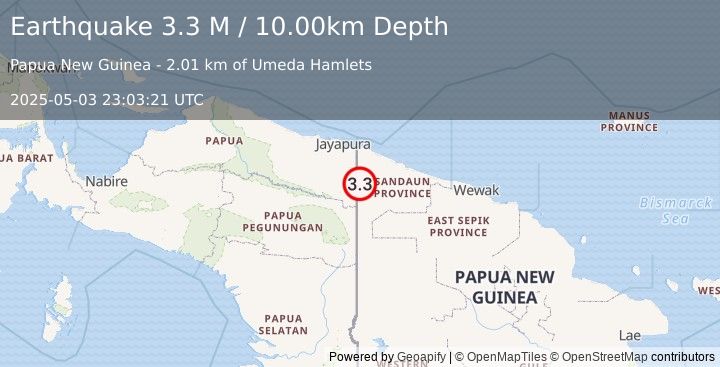 Earthquake New Guinea, Papua New Guinea (3.3 M) (2025-05-03 23:03:21 UTC)
