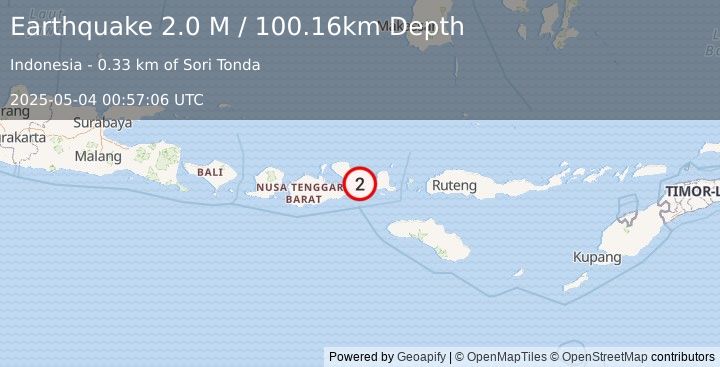Earthquake Sumbawa Region, Indonesia (2.0 M) (2025-05-04 00:57:06 UTC)