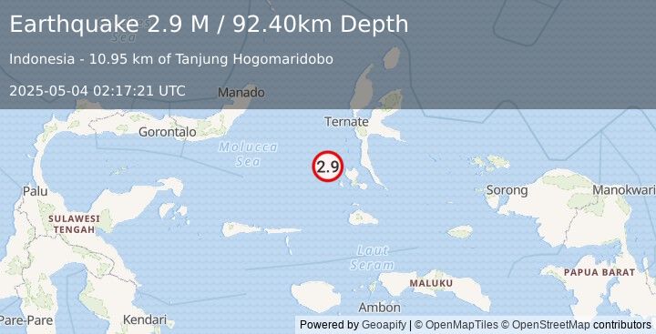 Earthquake Southern Molucca Sea (2.9 M) (2025-05-04 02:17:21 UTC)