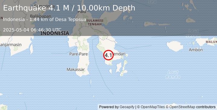 Earthquake Sulawesi, Indonesia (4.1 M) (2025-05-04 06:46:30 UTC)