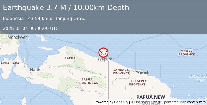 Earthquake Near North Coast of West Papua (3.7 M) (2025-05-04 09:00:00 UTC)