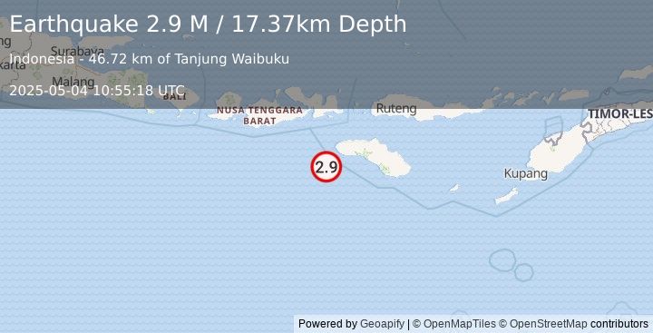 Earthquake South of Sumbawa, Indonesia (2.9 M) (2025-05-04 10:55:18 UTC)