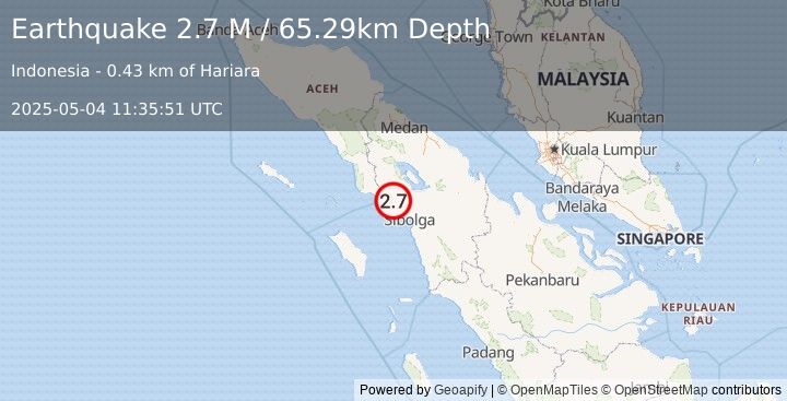 Earthquake Northern Sumatra, Indonesia (2.7 M) (2025-05-04 11:35:51 UTC)