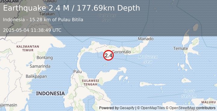Earthquake Minahassa Peninsula, Sulawesi (2.4 M) (2025-05-04 11:38:49 UTC)