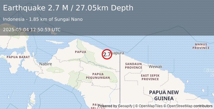 Earthquake Near North Coast of West Papua (2.7 M) (2025-05-04 12:50:53 UTC)