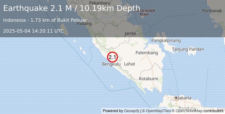 Earthquake Southern Sumatra, Indonesia (2.1 M) (2025-05-04 14:20:11 UTC)