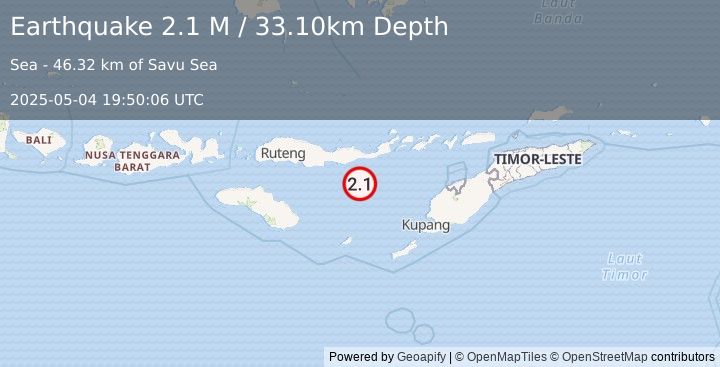 Earthquake Savu Sea (2.1 M) (2025-05-04 19:50:06 UTC)