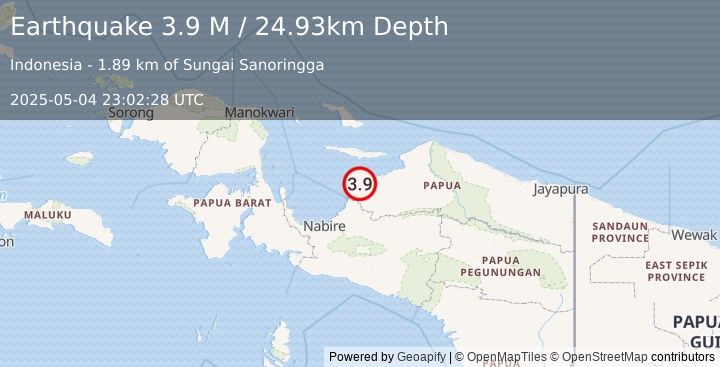 Earthquake West Papua Region, Indonesia (3.9 M) (2025-05-04 23:02:28 UTC)