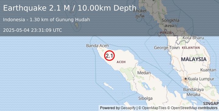 Earthquake Northern Sumatra, Indonesia (2.1 M) (2025-05-04 23:31:09 UTC)